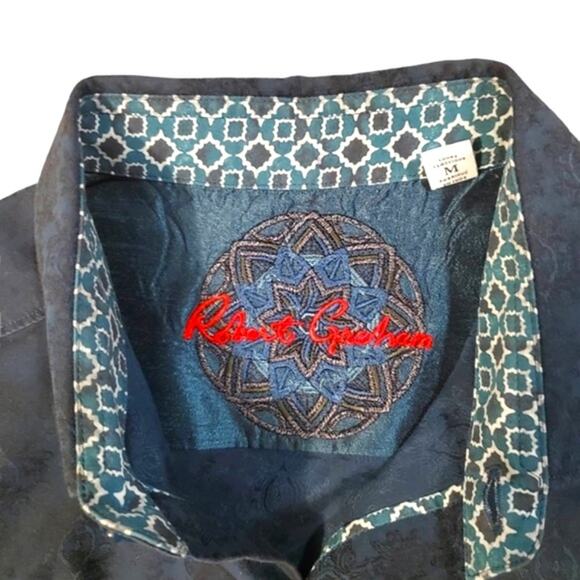 EUC Robert Graham Dark Green Dress Shirt Sz M - Picture 3 of 11